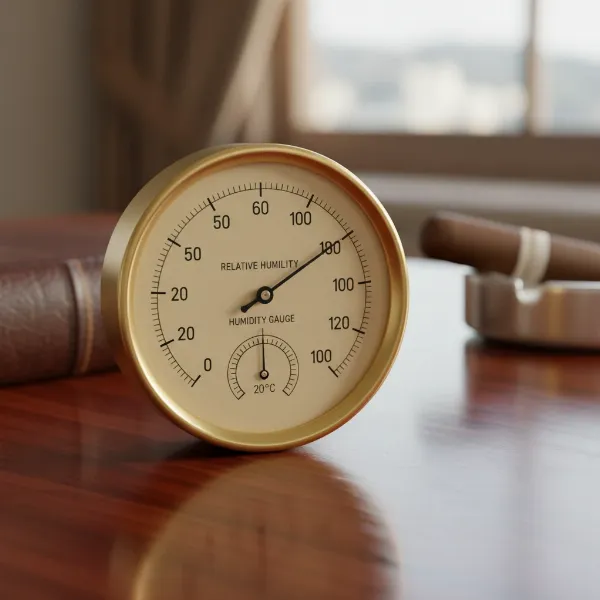 Traditional analog hygrometer with a round dial and needle display